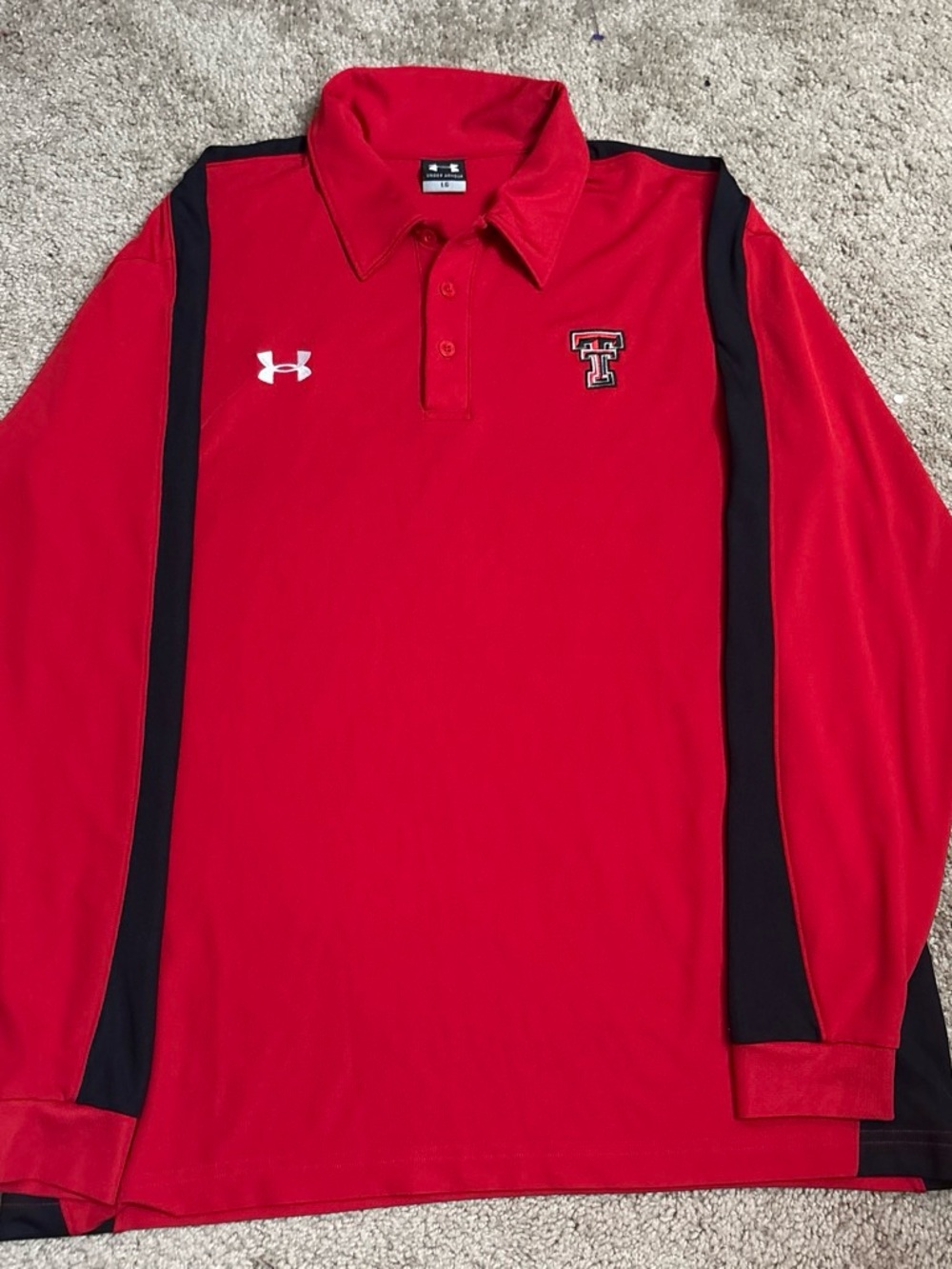Under Armour Men’s Red and Black Long-Sleeve Polo with Texas Tech Logo